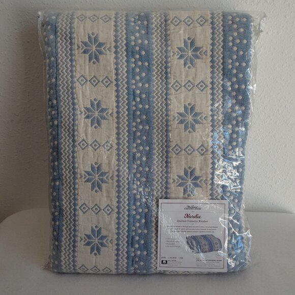 The Vermont Country Store Blue Nordic Twin Coverlet Blanket Cotton Quilted - Picture 2 of 10